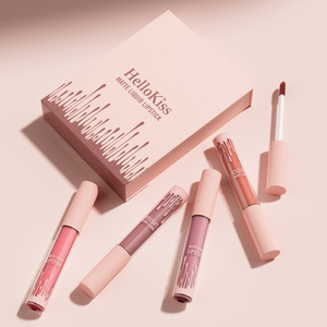 HelloKiss 4pcs Matte Liquid Lipstick Waterproof Long Lasting Lip Gloss Plumper Lip Makeup Set